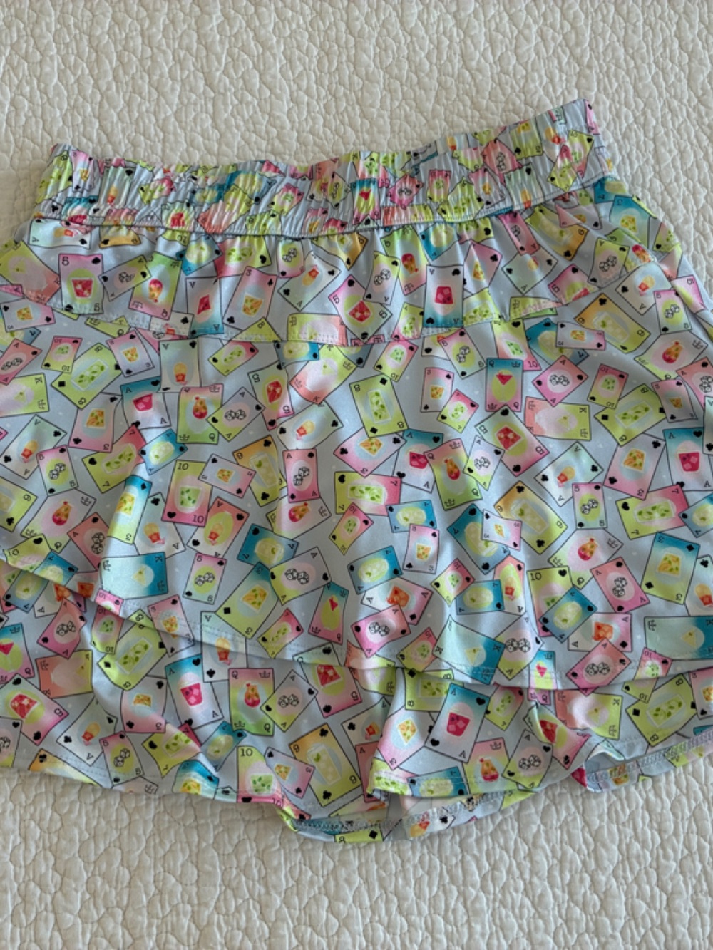 Lucky in Love Pastel Multicolor Card Print Ruffle Shorts
